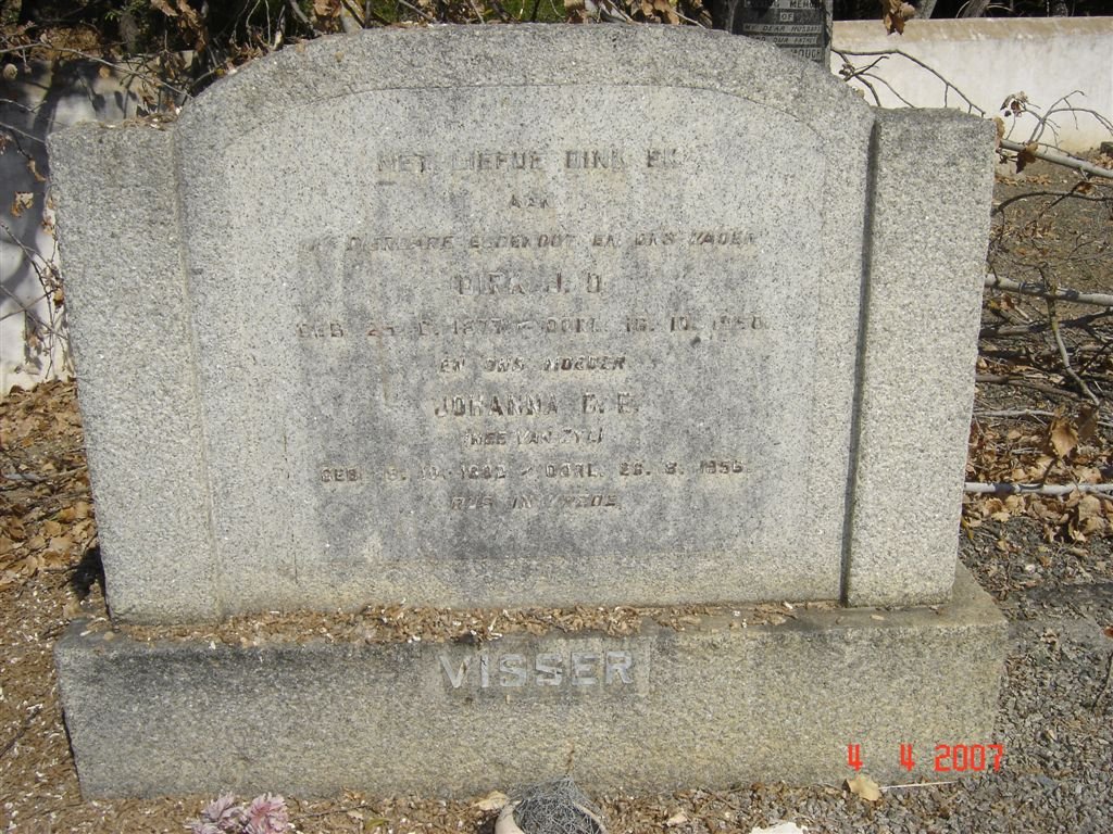 VISSER Dirk J.D. 1877-1950 &amp; Johanna C.E. VAN ZYL 1882-1956
