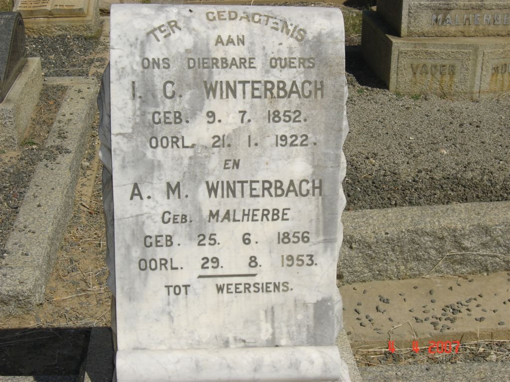 WINTERBACH I.C. 1852-1922 &amp; A.M. MALHERBE 1856-1953