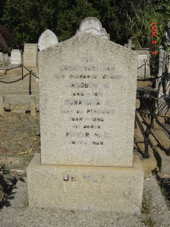 WET Jacobus M., de 1846-1912 &amp; Dorothea E. DU PLESSIS 1849-1920 :: DE WET Pieter S.J. 1877-1959
