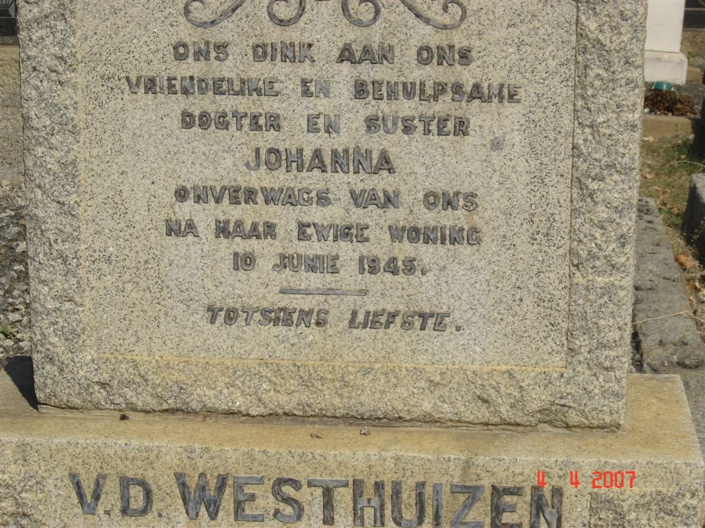 WESTHUIZEN Johanna v.d. -1945
