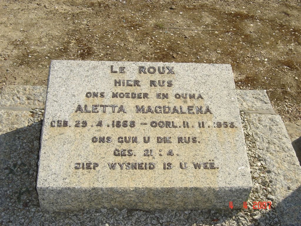 ROUX Aletta Magdalena, le 1868-1953