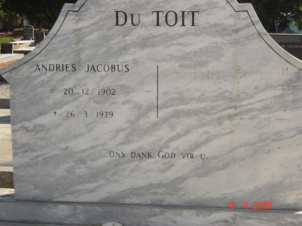 TOIT Andries Jacobus, du 1902-1979