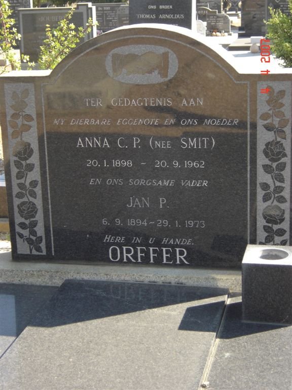 ORFFER Jan P. 1894-1973 &amp; Anna C.P. SMIT 1898-1962