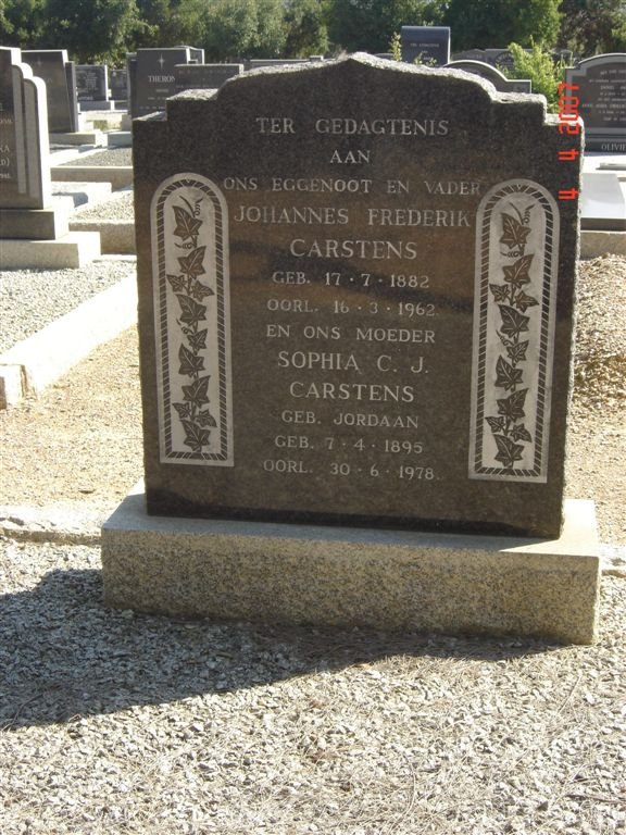 CARSTENS Johannes Frederik 1882-1962 &amp; Sophia C.J. JORDAAN 1895-1978