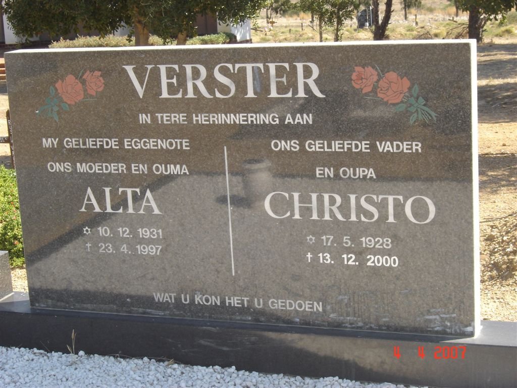 VERSTER Christo 1928-2000 &amp; Alta 1931-1997