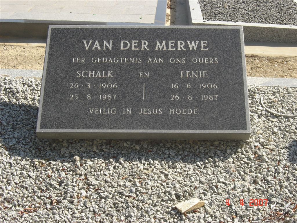 MERWE Schalk, van der 1906-1987 &amp; Lenie 1906-1987