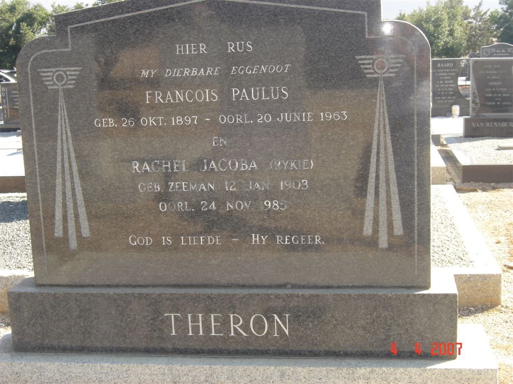 THERON Francois Paulus 1897-1963 &amp; Rachel Jacoba ZEEMAN 1903-1985