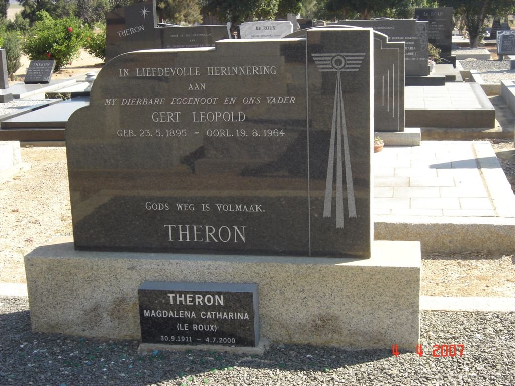 THERON Gert Leopold 1895-1964 &amp; Magdalena Catharina LE ROUX 1911-2000
