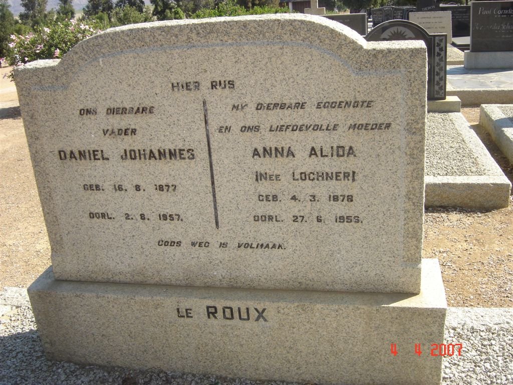 ROUX Daniel Johannes, le 1877-1957 &amp; Anna Alida LOCHNER 1878-1956