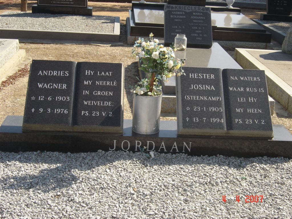 JORDAAN Andries Wagner 1903-1976 &amp; Hester Josina STEENKAMP 1905-1994