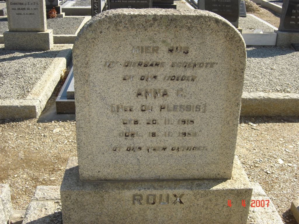 ROUX Anna C. nee DU PLESSIS 1915-1988
