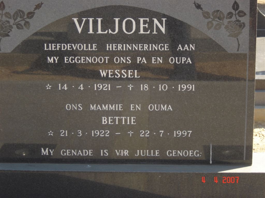 VILJOEN Wessel 1921-1991 &amp; Bettie 1922-1997