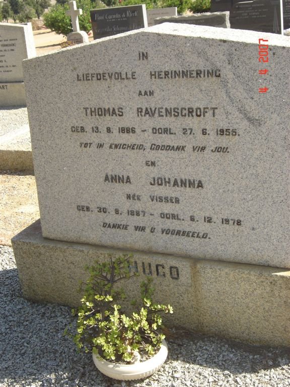 HUGO Thomas Ravenscroft 1886-1955 &amp; Anna Johanna VISSER 1887-1978
