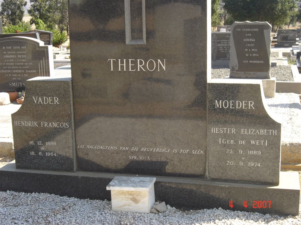 THERON Hendrik Francois 1888-1964 &amp; Hester Elizabeth DE WET 1889-1974