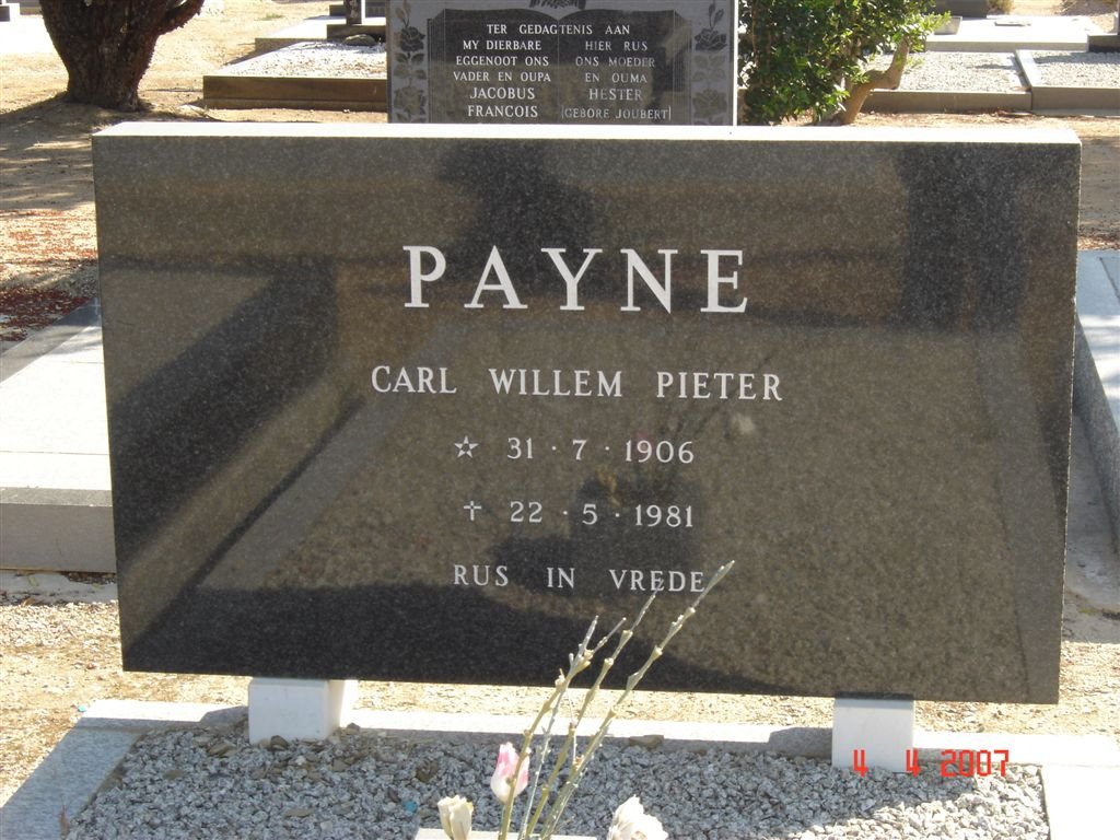 PAYNE Carl Willem Pieter 1906-1981