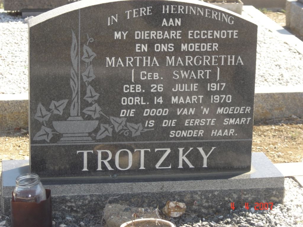 TROTZKY Martha Margretha nee SWART 1917-1970