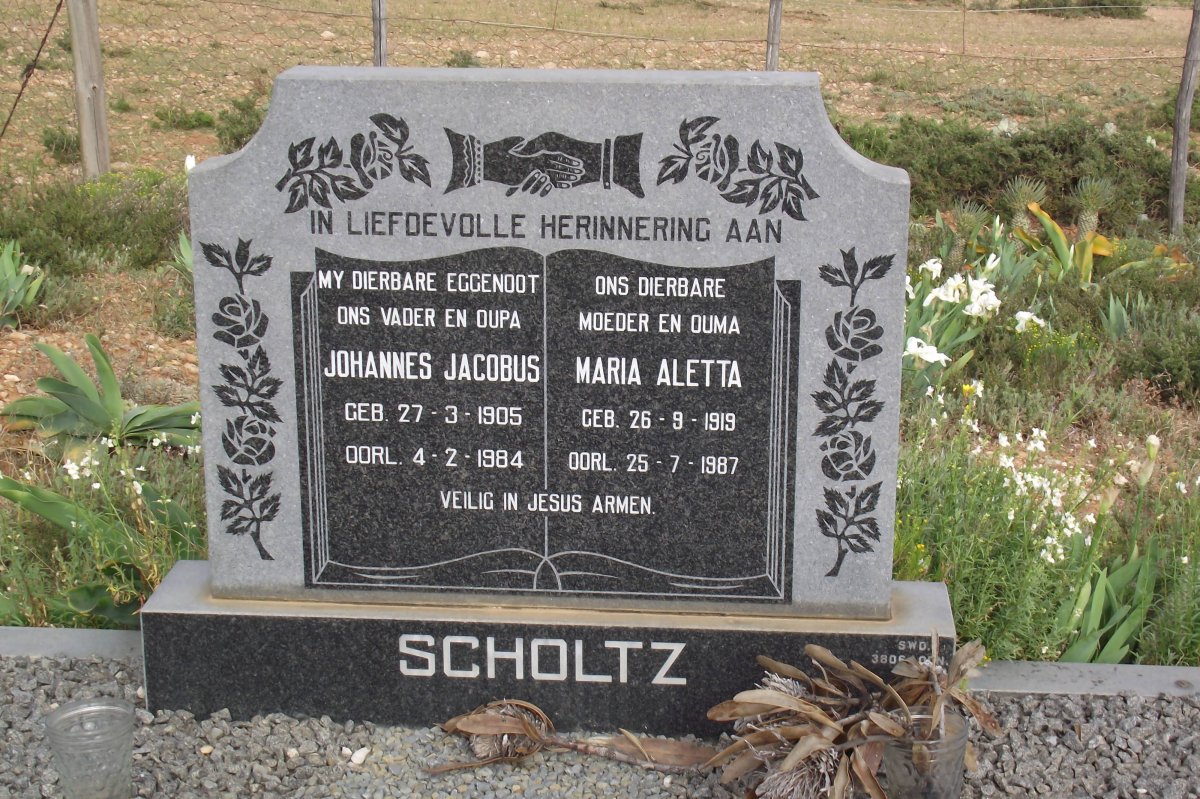 SCHOLTZ Johannes Jacobus 1905-1984 &amp; Maria Aletta 1919-1987