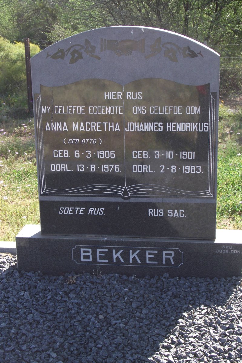 BEKKER Johannes Hendrikus 1901-1983 &amp; Anna Magretha OTTO 1906-1976
