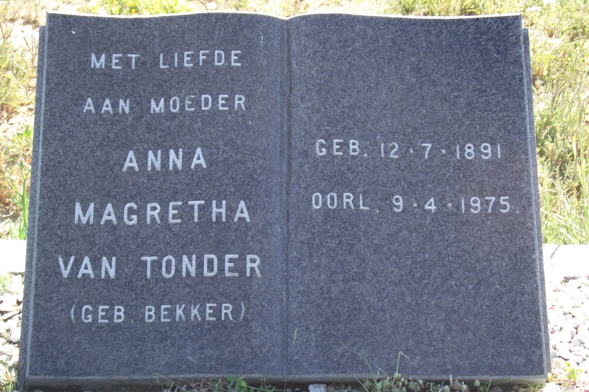 TONDER Anna Magretha, van nee BEKKER 1891-1975