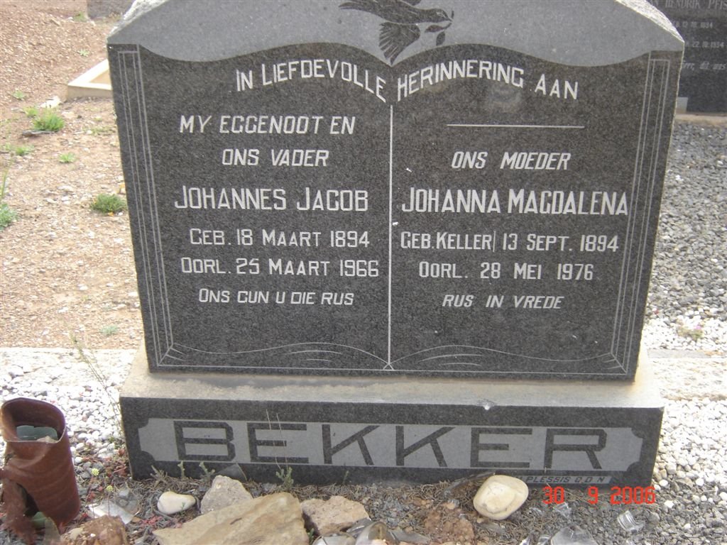 BEKKER Johannes Jacob 1894-1966 &amp; Johanna Magdalena KELLER 1894-1976