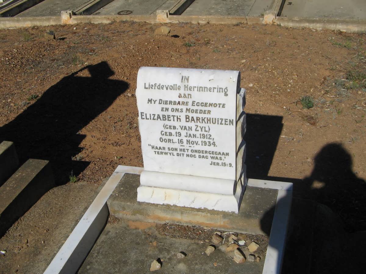 BARKHUIZEN Elizabeth nee van ZYL 1912-1934