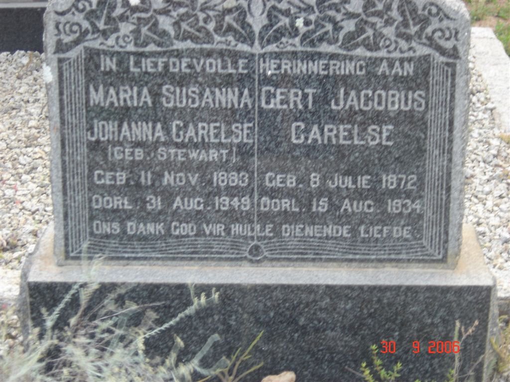 CARELSE Gert Jacobus 1872-1934 &amp; Maria Susanna Johanna STEWART 1883-1949