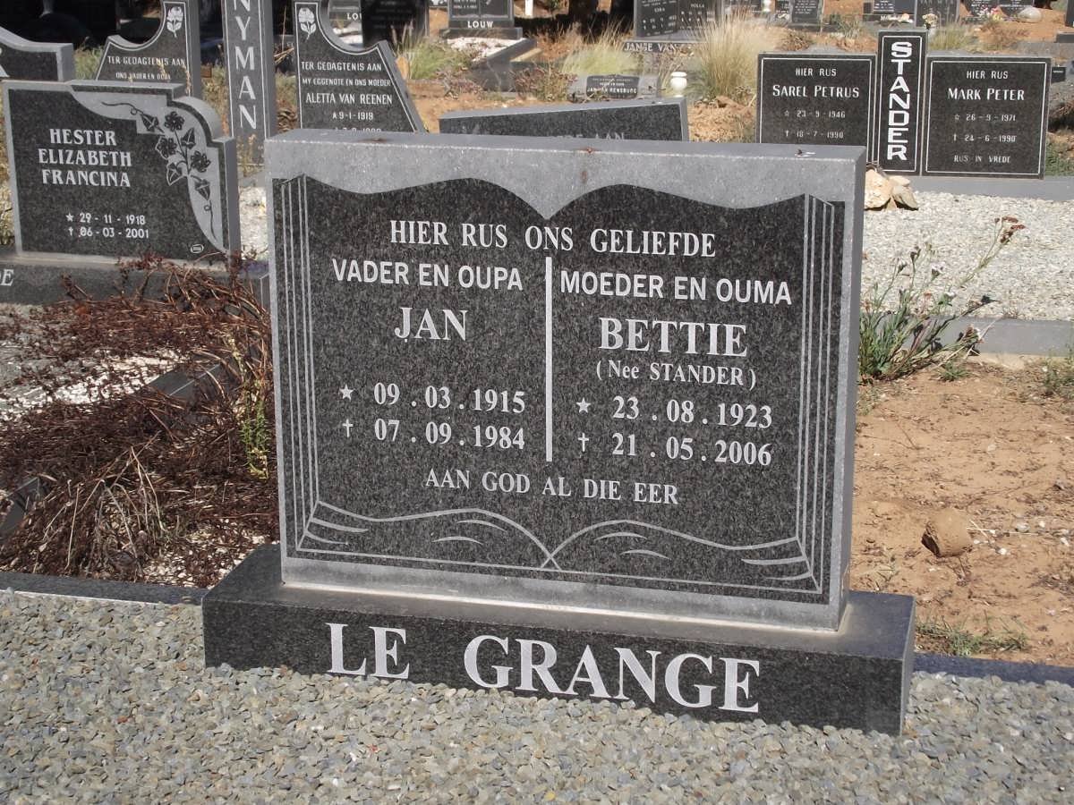 GRANGE Jan, le  1915-1984 &amp; Bettie STANDER 1923-2006