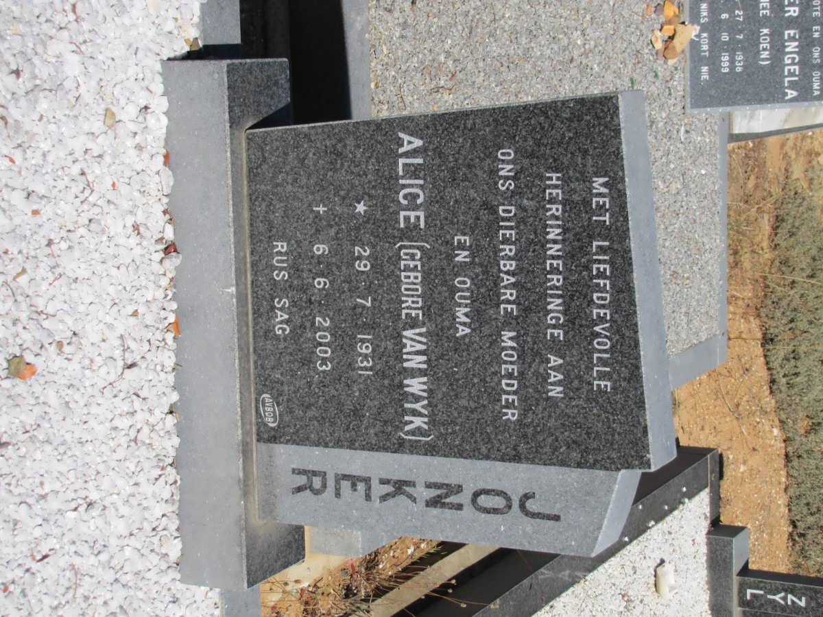 JONKER Alice nee van WYK 1931-2003