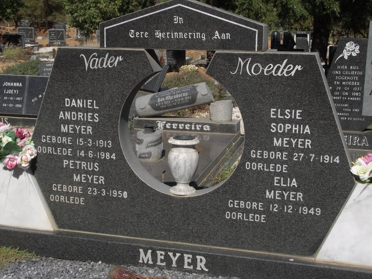 MEYER Daniel Andries 1913-1984 &amp; Elsie Sophia 1914- :: MEYER Elia 1948- :: MEYER Petrus 1950-