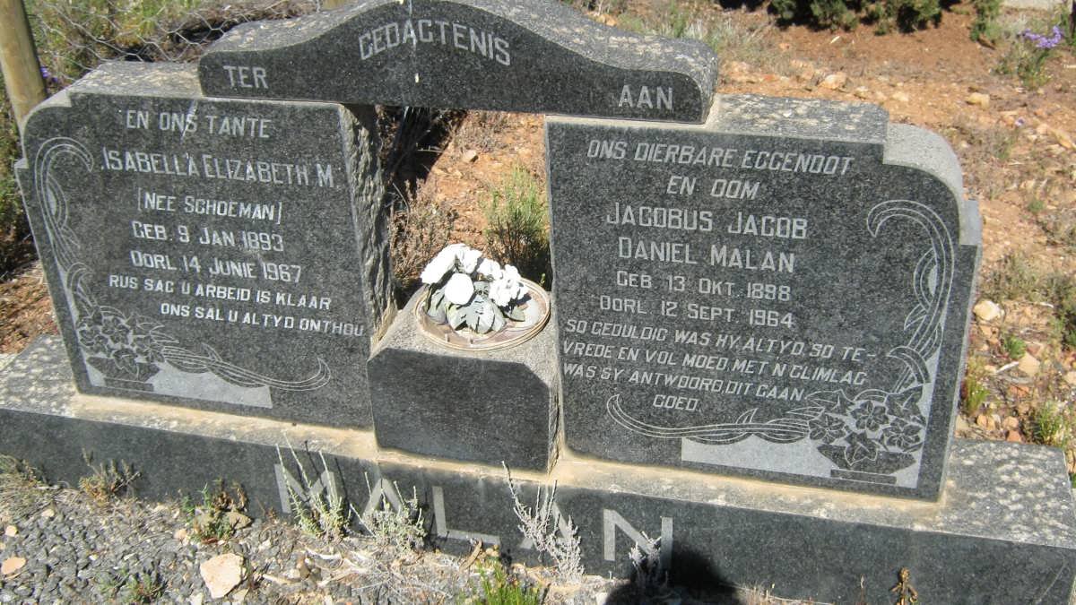 MALAN Jacobus Jacob Daniel 1898-1964 &amp; Isabella Elizabeth M. SCHOEMAN 1893-1967