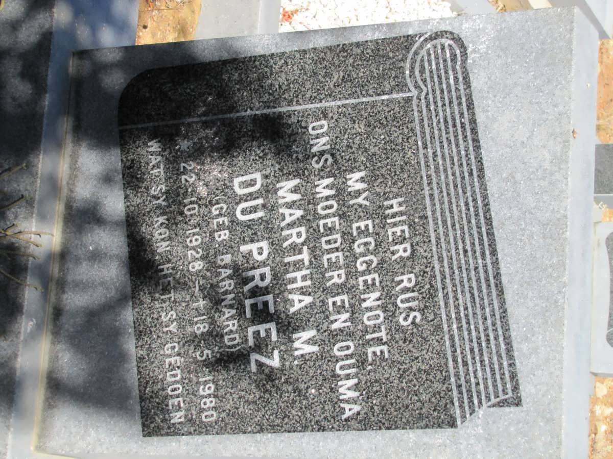 PREEZ Martha M. du nee BARNARD 1928-1980