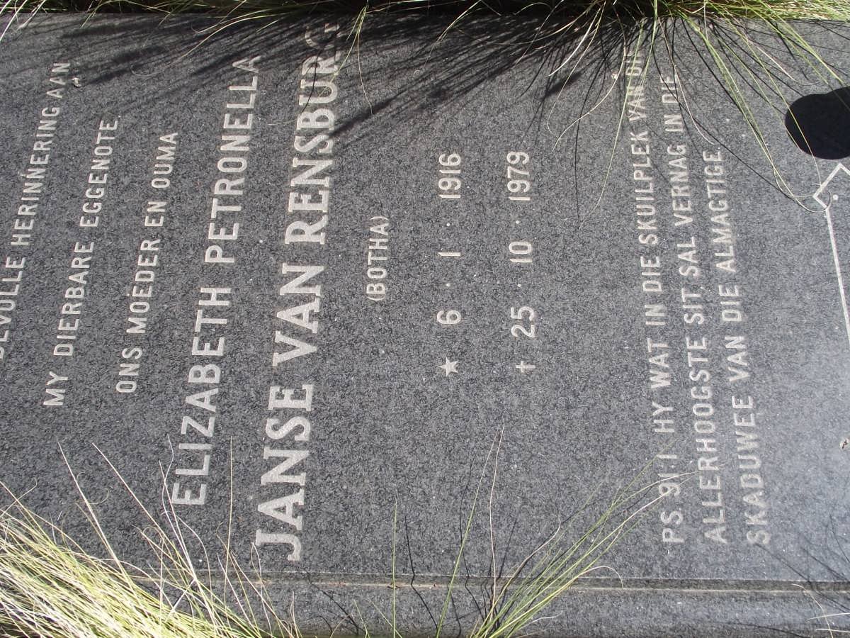 RENSBURG Elizabeth Petronella, Janse van nee  BOTHA 1916-1979