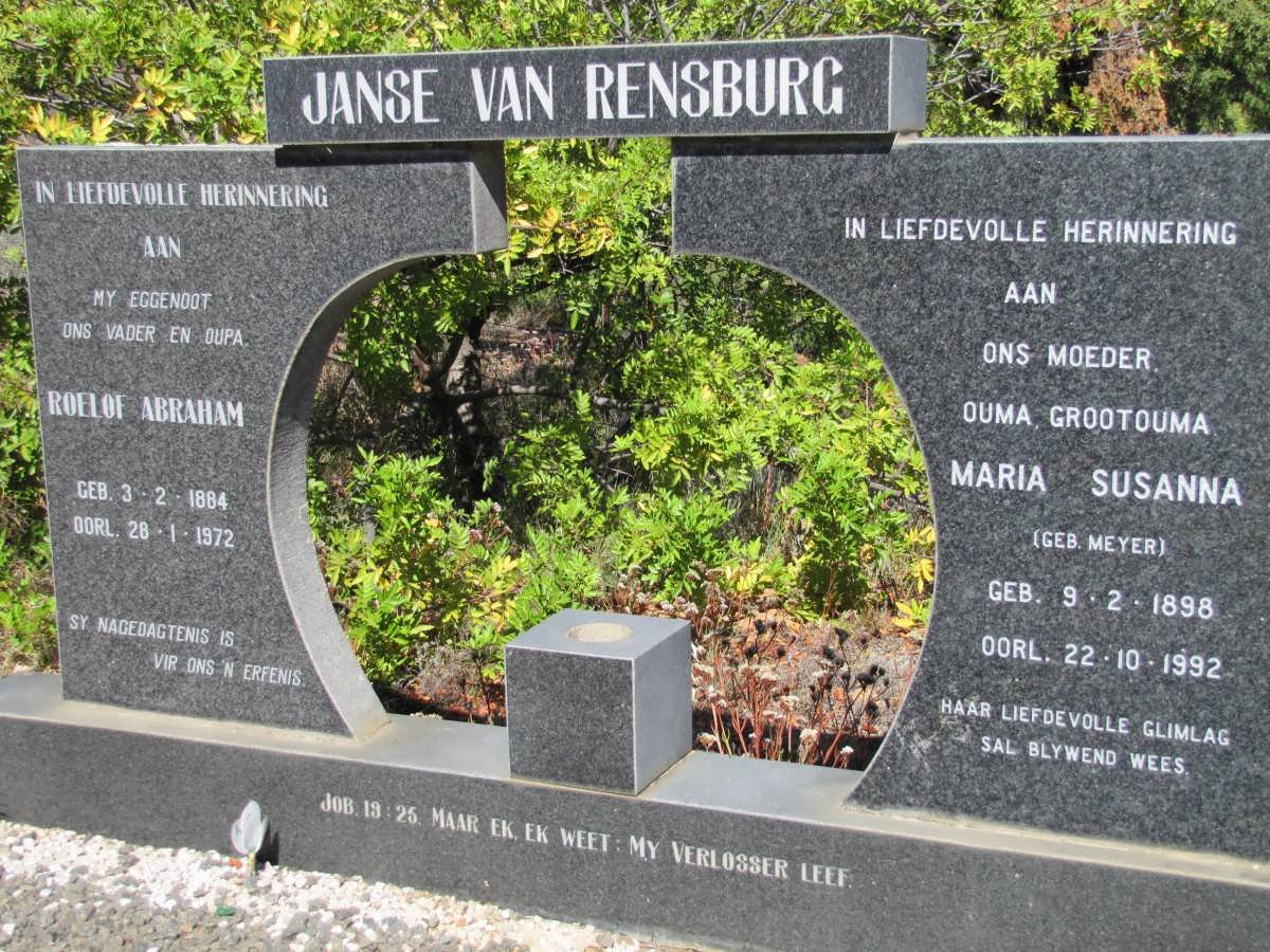 RENSBURG Roelof Abraham, Janse van 1884-1972 &amp; Maria Susanna MEYER 1898-1992