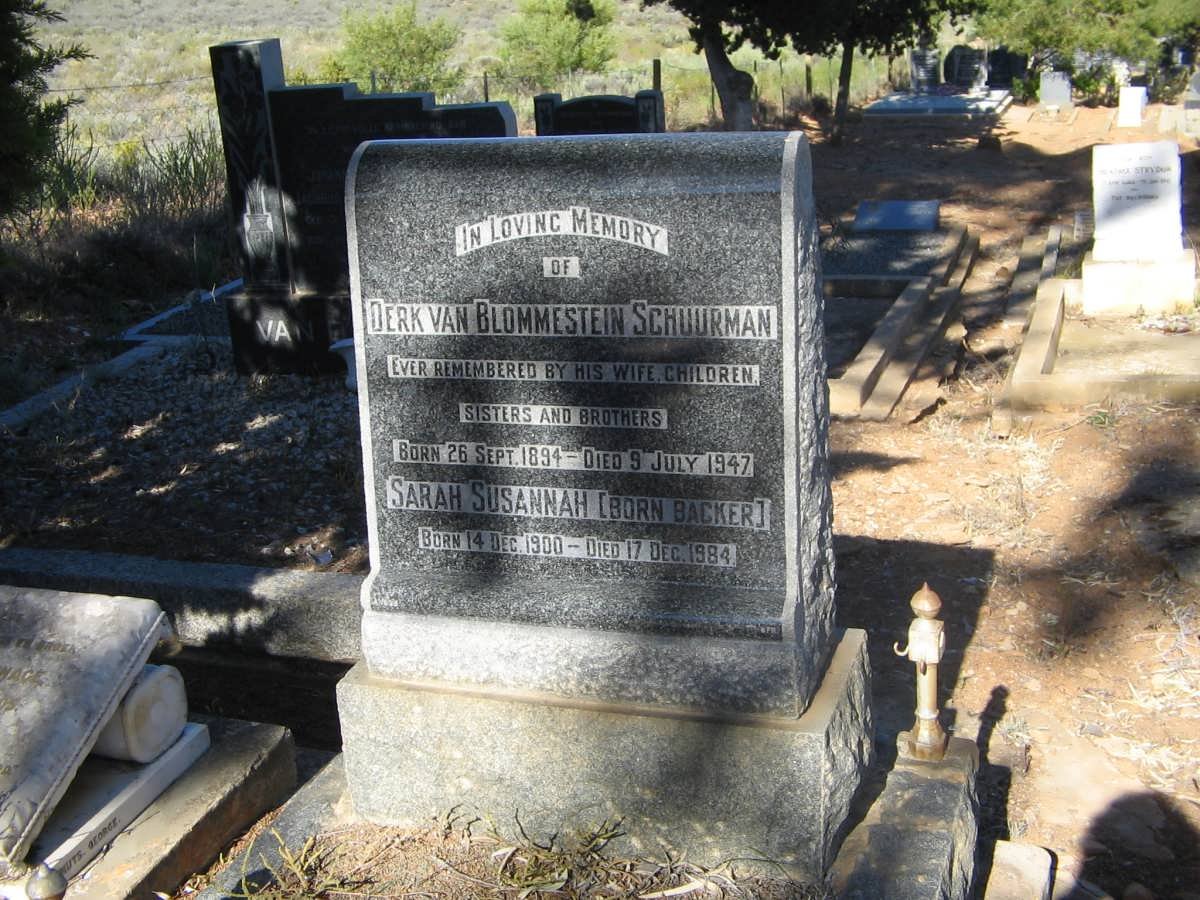 SCHUURMAN Derk Van Blommenstein 1894-1947 &amp; Sarah Susannah BACKER 1900-1984