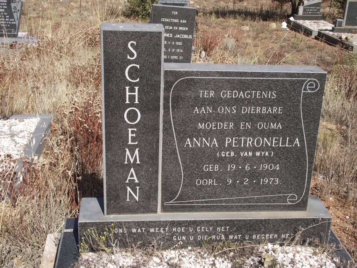 SCHOEMAN Anna Petronella nee van WYK 1904-1973