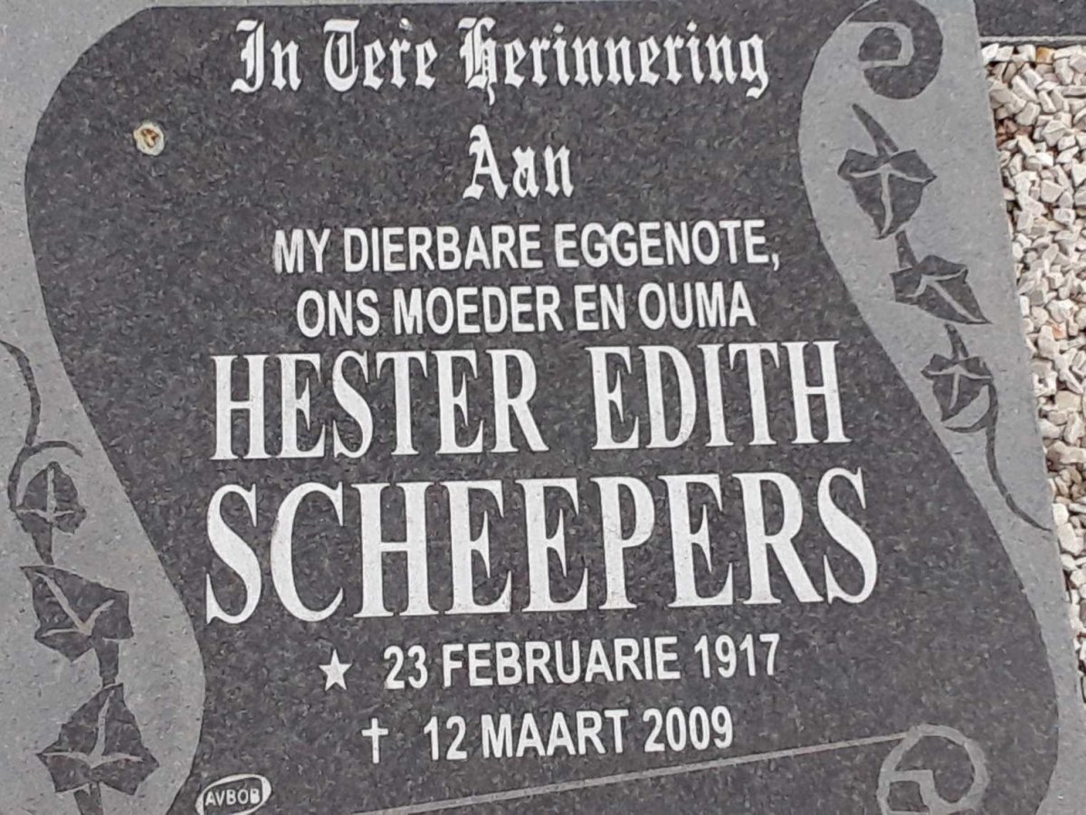 SCHEEPERS Hester Edith 1917-2009