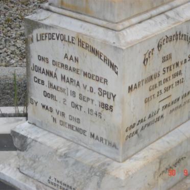 SPUY Marthinus Steyn, v.d. 1860-1912 &amp; Johanna Maria HAESE 1885-1946