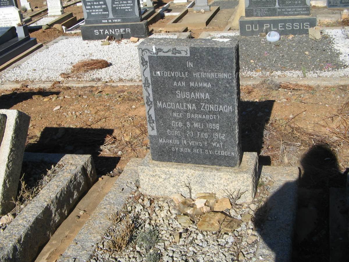 ZONDAGH Susanna Magdalena nee BARNARDT 1896-1962