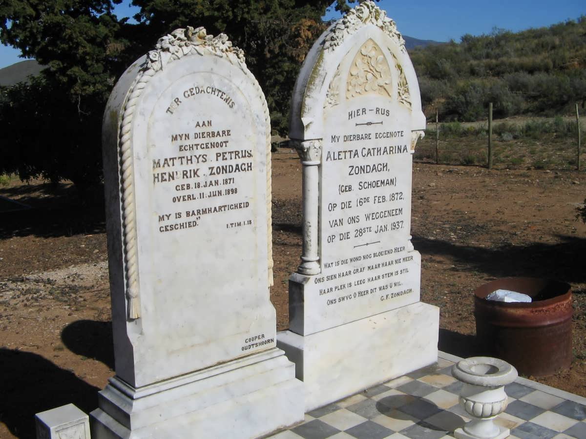 ZONDAGH Matthys Petrus Hendrik 1871-1898 &amp; Aletta Catharina SCHOEMAN 1872-1937