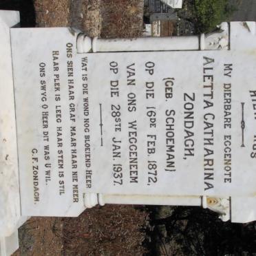 ZONDAGH Alleta Catharina, nee SCHOEMAN 1872-1937