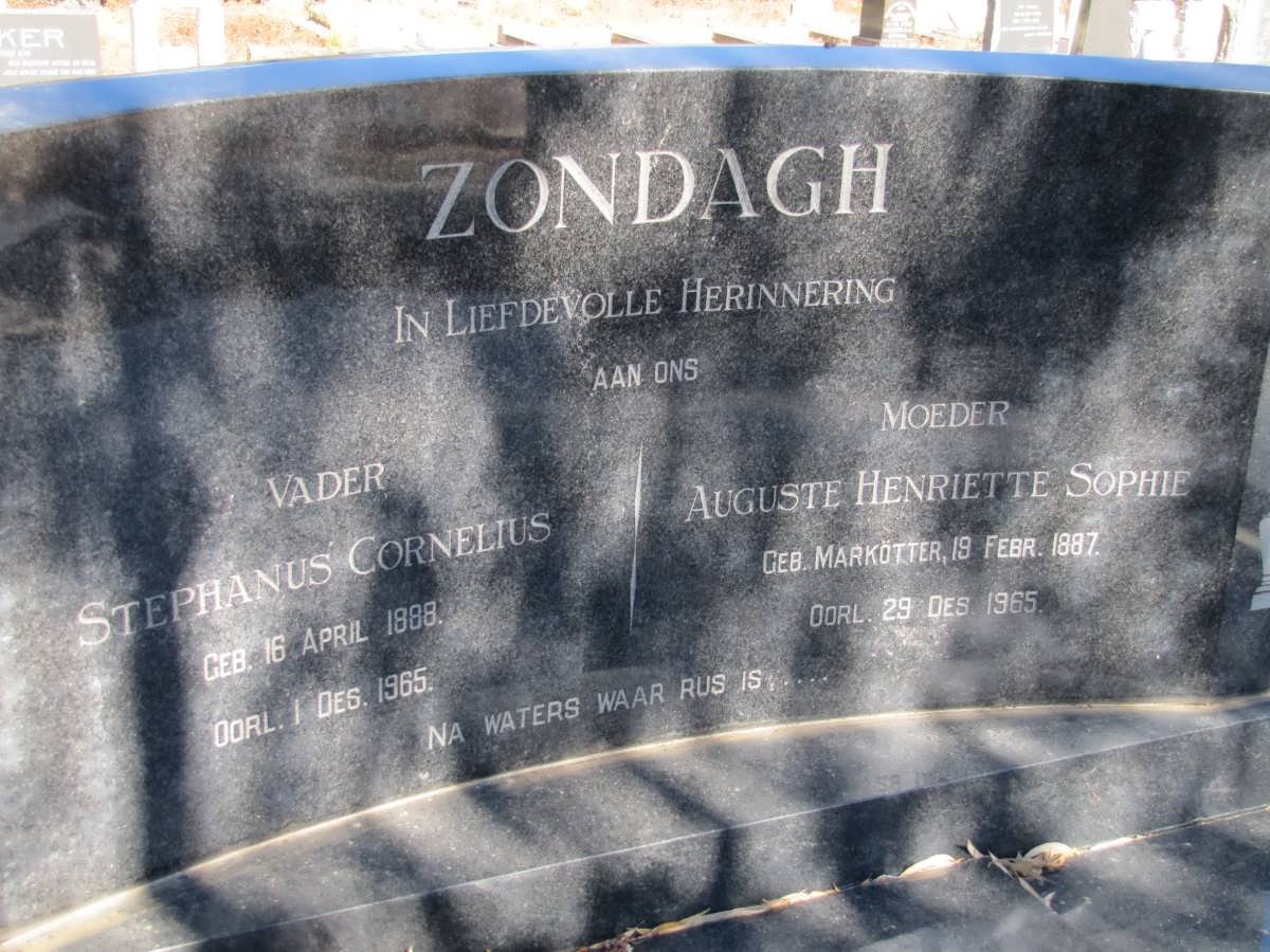 ZONDAGH Stephanus Cornelius 1888-1965 &amp; Auguste Henriette Sophie MARKOTTER 1887-1965