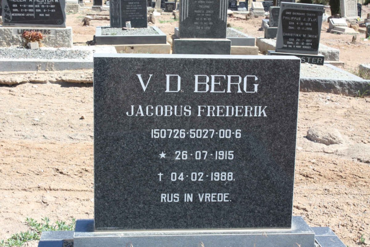 BERG Jacobus Frederik, v.d. 1915-1988
