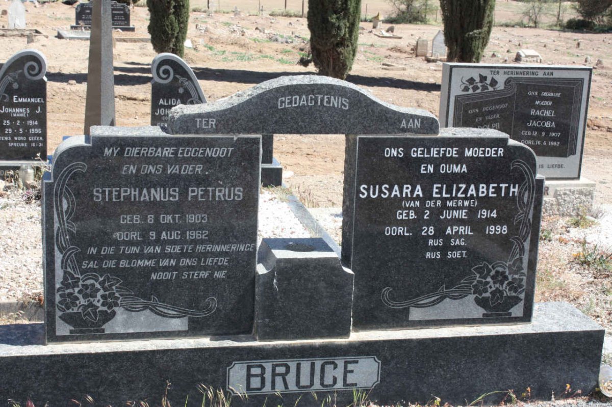 BRUCE Stephanus Petrus 1903-1962 &amp; Susara Elizabeth VAN DER MERWE 1914-1998