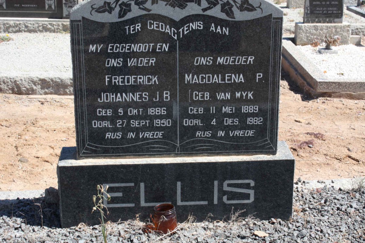 ELLIS Frederick Johannes J.B. 1886-1950 &amp; Magdalena P. VA WYK 1889-1982