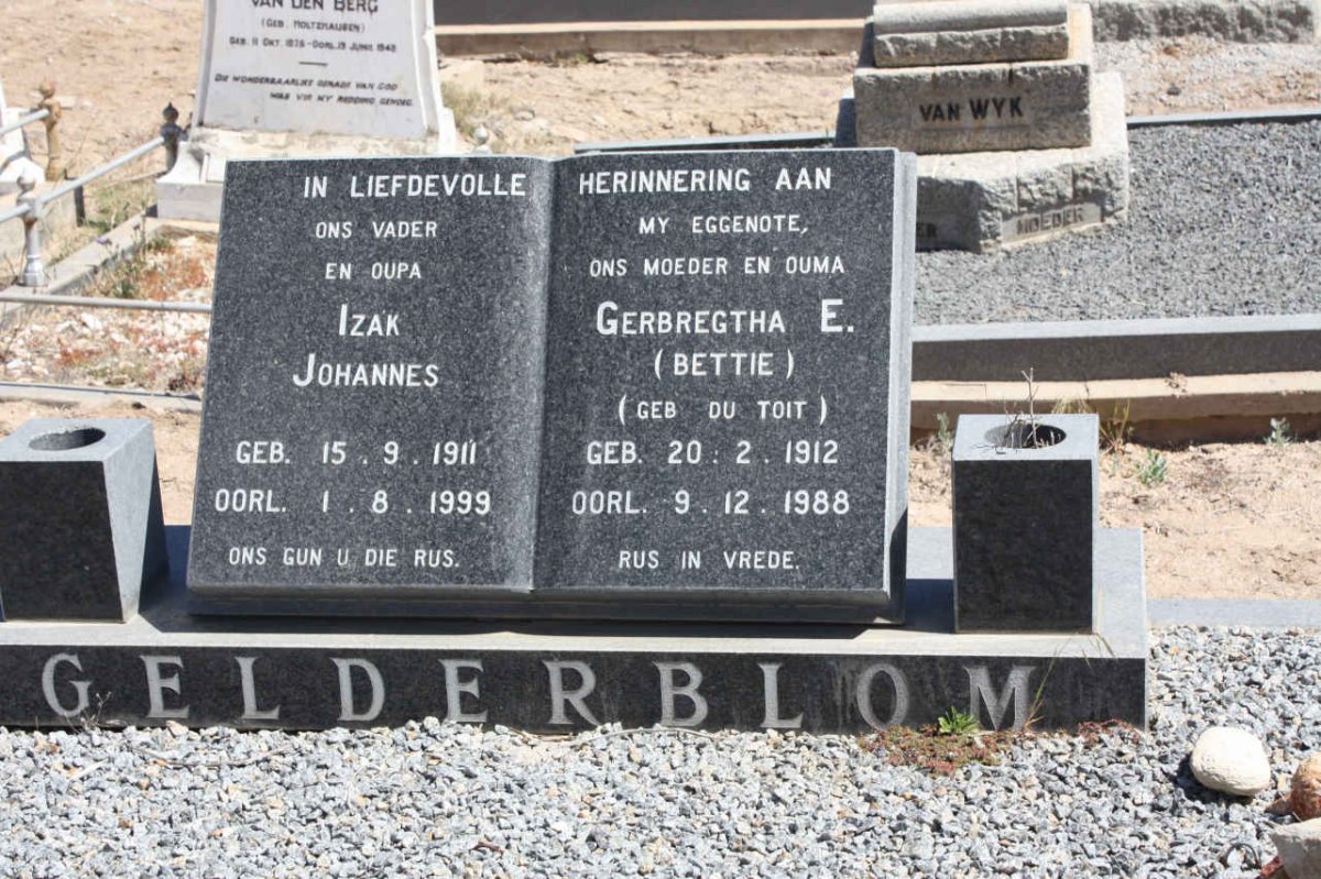 GELDERBLOM Izak Johannes 1911-1999 &amp; Gerbregtha E. DU TOIT 1912-1988