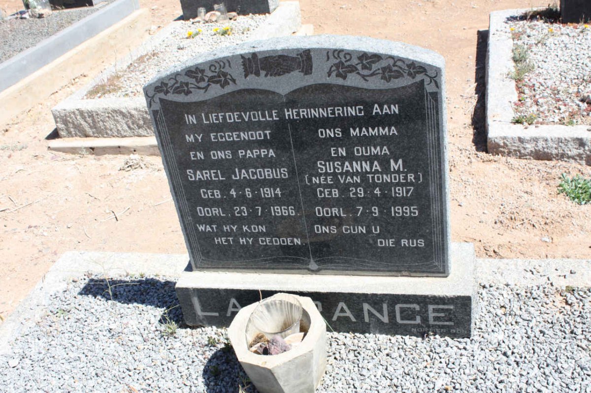 GRANGE Sarel Jacobus, la 1914-1966 &amp; Susanna M. VAN TONDER 1917-1995