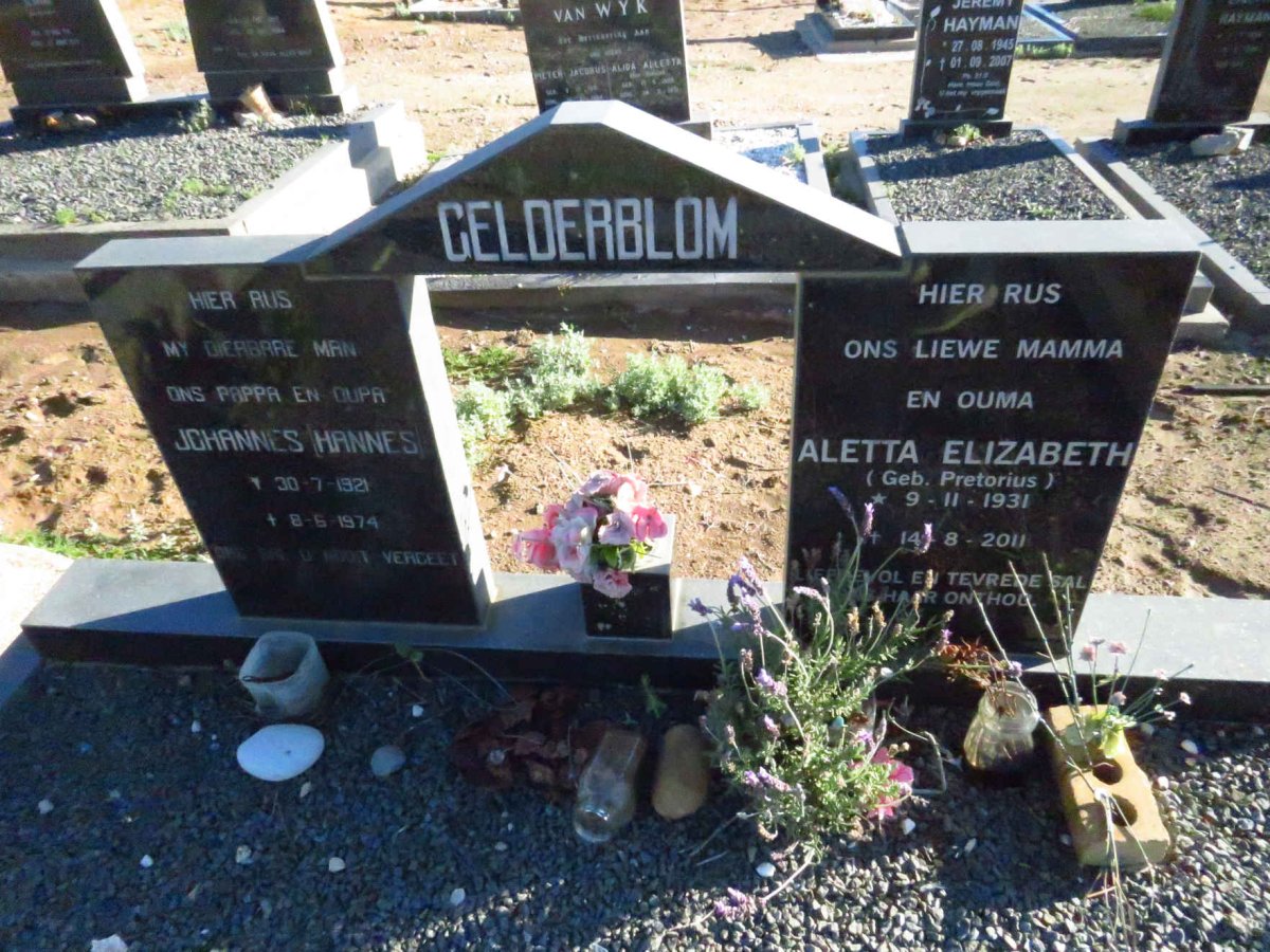 GELDERBLOM Johannes 1921-1974 & Aletta Elizabeth PRETORIUS 1931-2011