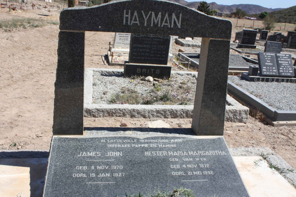 HAYMAN James John 1870-1927 &amp; Hester Maria Margaritha VAN WYK 1872-1952