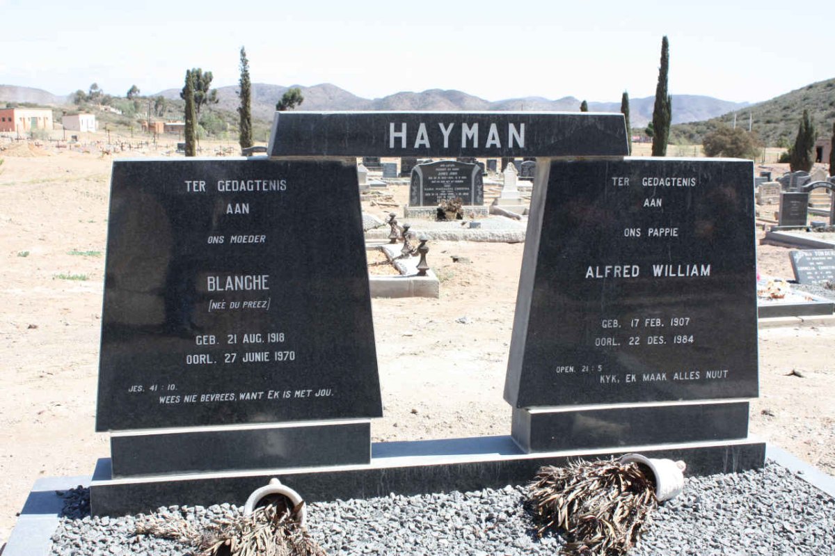 HAYMAN Alfred William 1907-1984 &amp; Blanche DU PREEZ 1918-1970