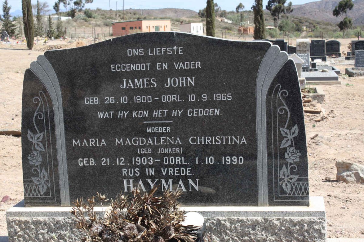 HAYMAN James John 1900-1965 &amp; Maria Magdalena Christiana JONKER 1903-1990